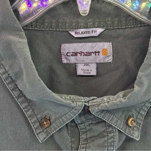 Carhartt Shirt Men 2XL Long Sleeve Green Relaxed Fit Ripstop Fabric Stretch - Picture 4 of 9